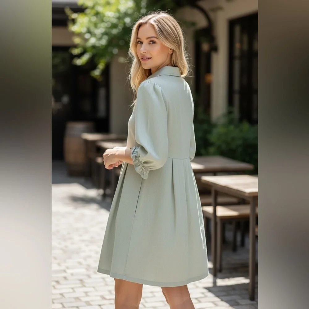 She + Sky Olive Green Denim Dress - Picture 2 of 11